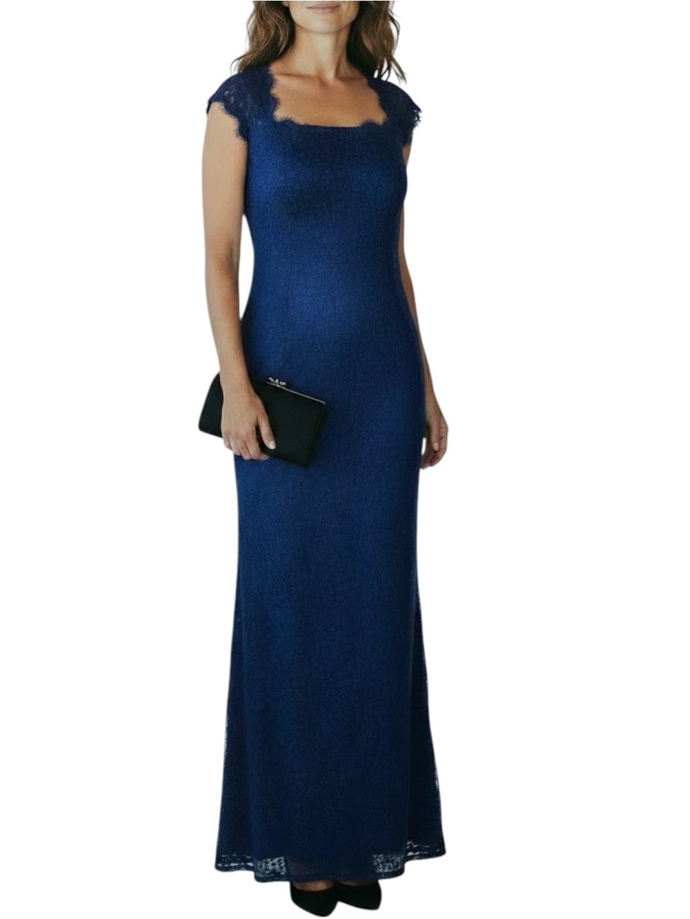 NWT ADRIANNA PAPELL Blue Open Back Sleeveless Lace Lined Maxi Dress Size 14